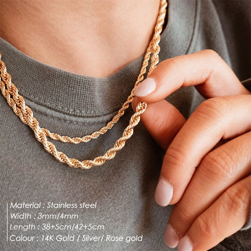 Gold-plated Twist Chain Necklace Men And Women Stainless Steel Clavicle Chain Necklace Non-fading Wholesale Hers Haven