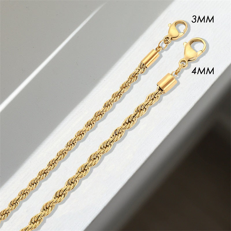 Gold-plated Twist Chain Necklace Men And Women Stainless Steel Clavicle Chain Necklace Non-fading Wholesale Hers Haven