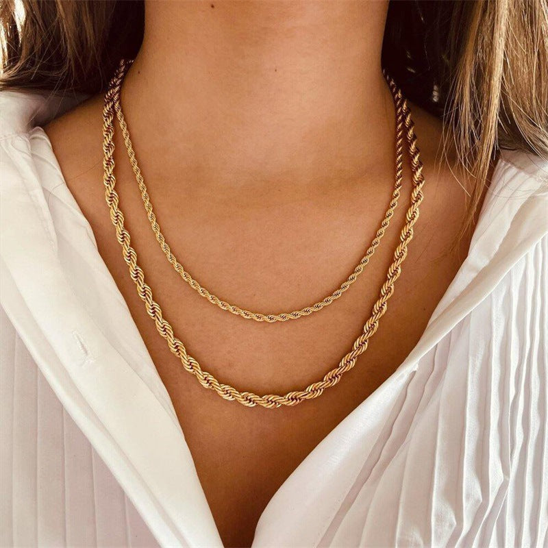 Gold-plated Twist Chain Necklace Men And Women Stainless Steel Clavicle Chain Necklace Non-fading Wholesale Hers Haven