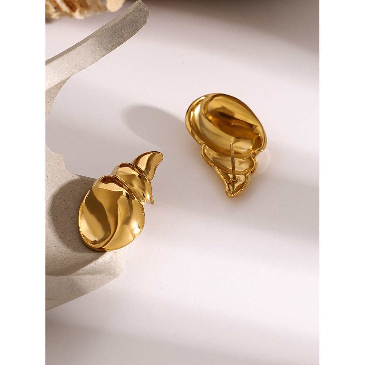 18k Gold Stainless Steel Three-dimensional Conch Earrings Hers Haven