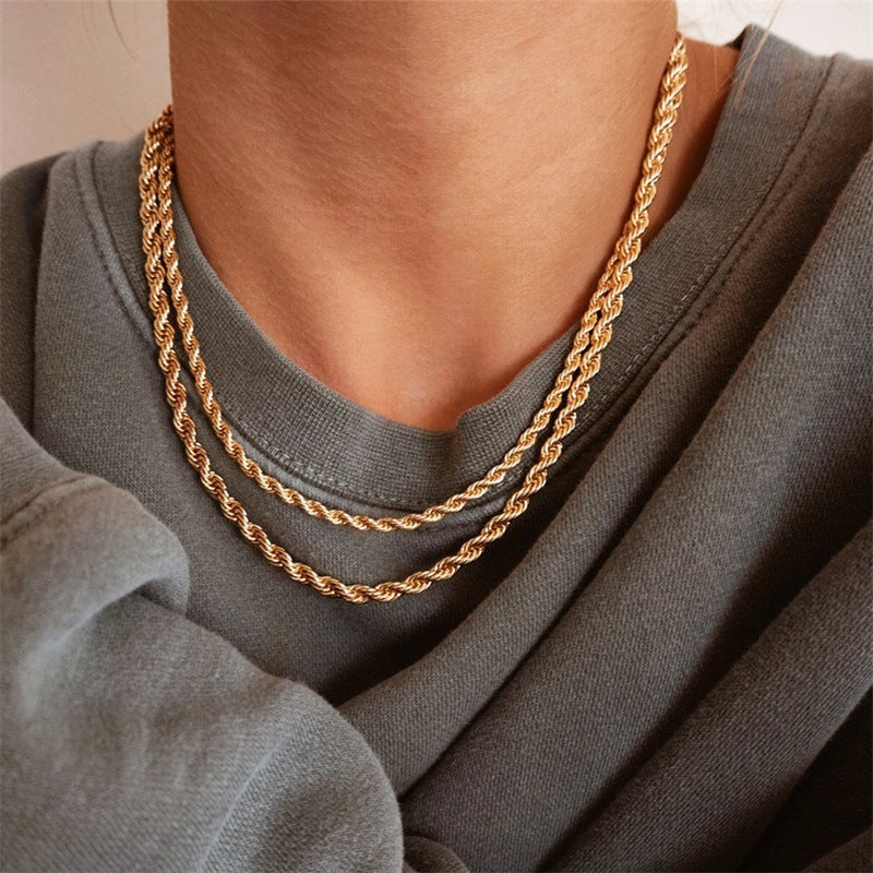 Gold-plated Twist Chain Necklace Men And Women Stainless Steel Clavicle Chain Necklace Non-fading Wholesale Hers Haven